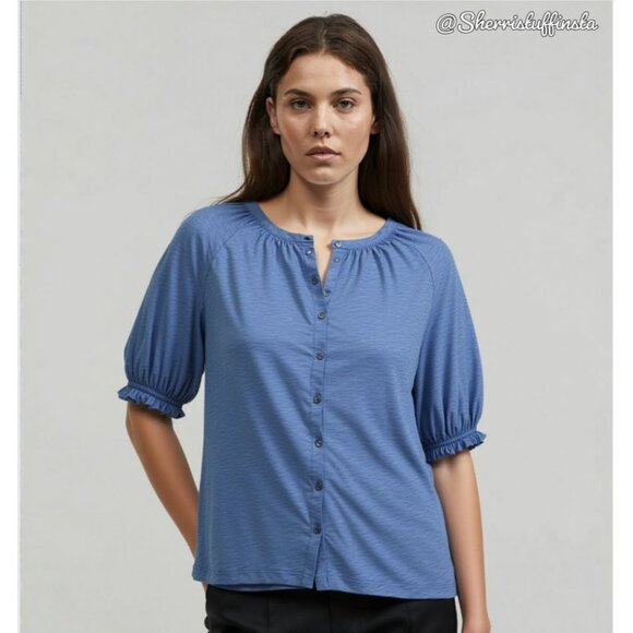 NWT New Boden Womens Blue Slub Cotton Tencel Modal Bonnie Blouse Relaxed Top 6 - Picture 1 of 12